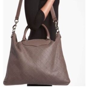 Rebecca Minkoff Bonnie Box Woven Grey Leather Satchel Shoulder Bag $595 dustbag